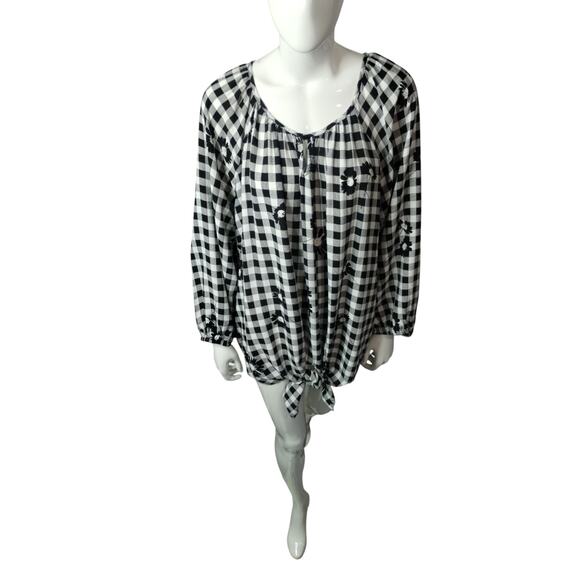 Allison Daley Womens Gingham Floral Front Tie Cottagecore Boho Peasant Top sz 3X - Picture 4 of 16